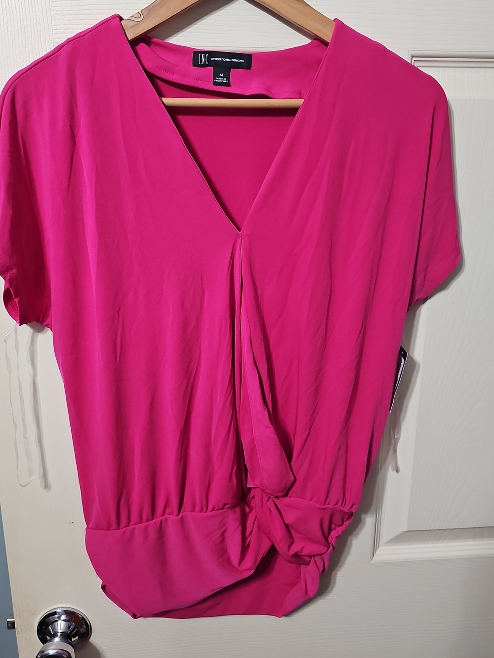 INC International Concepts Pink V Neck Short Cap Sleeve Tunic Top Women's M BB1